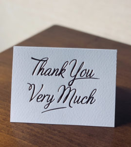 Note card saying "Thank You Very Much"